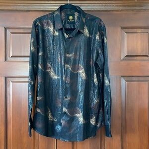 PLATINI black and bronze dress shirt, size large
